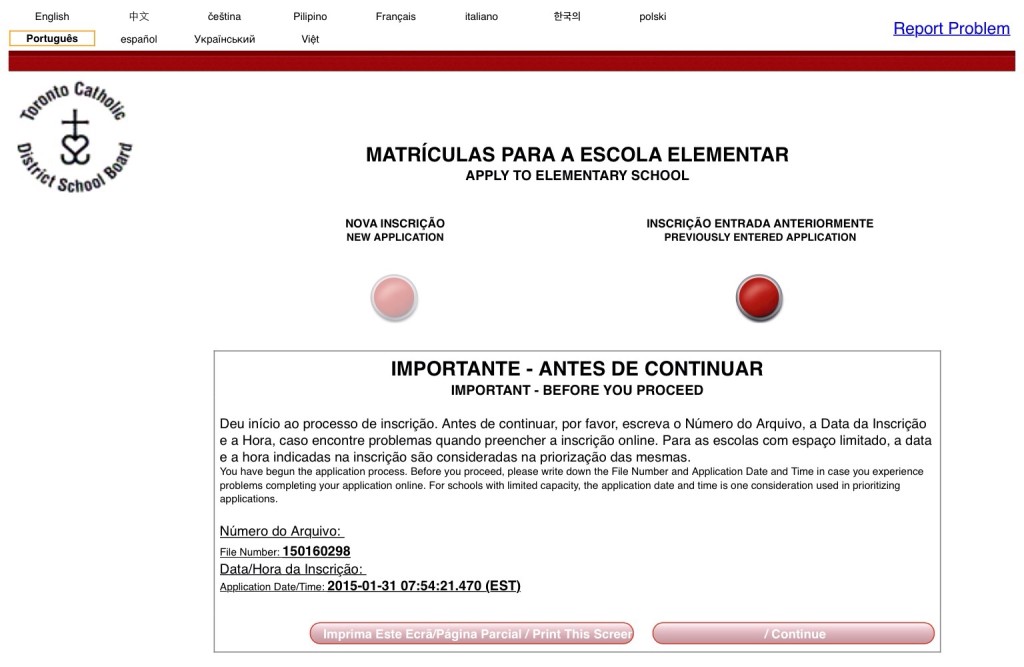 matrícula numa escola canadense